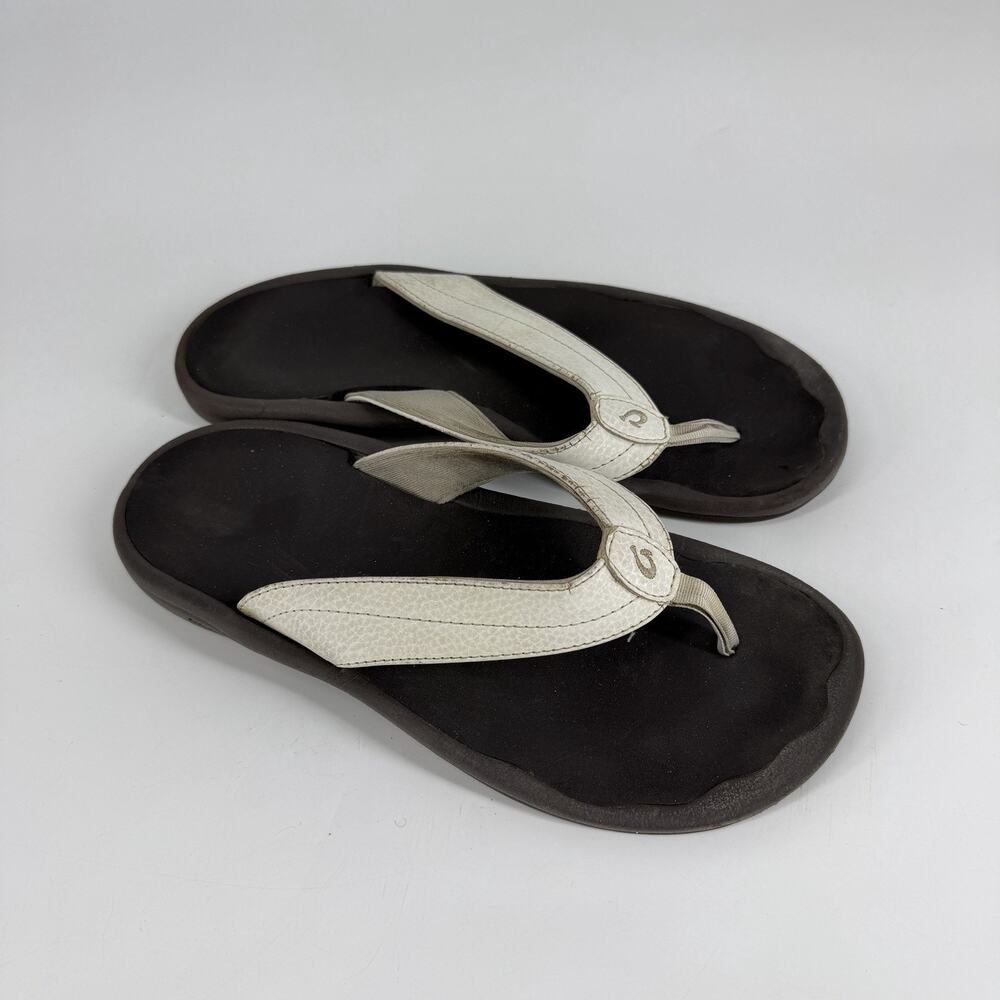Olukai Ohana Womens Black White Flip Flop Sandals Size 7